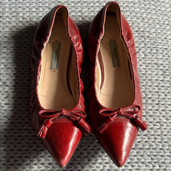 Prada Women's Burgundy Leather Pointed Flats - Picture 1 of 5
